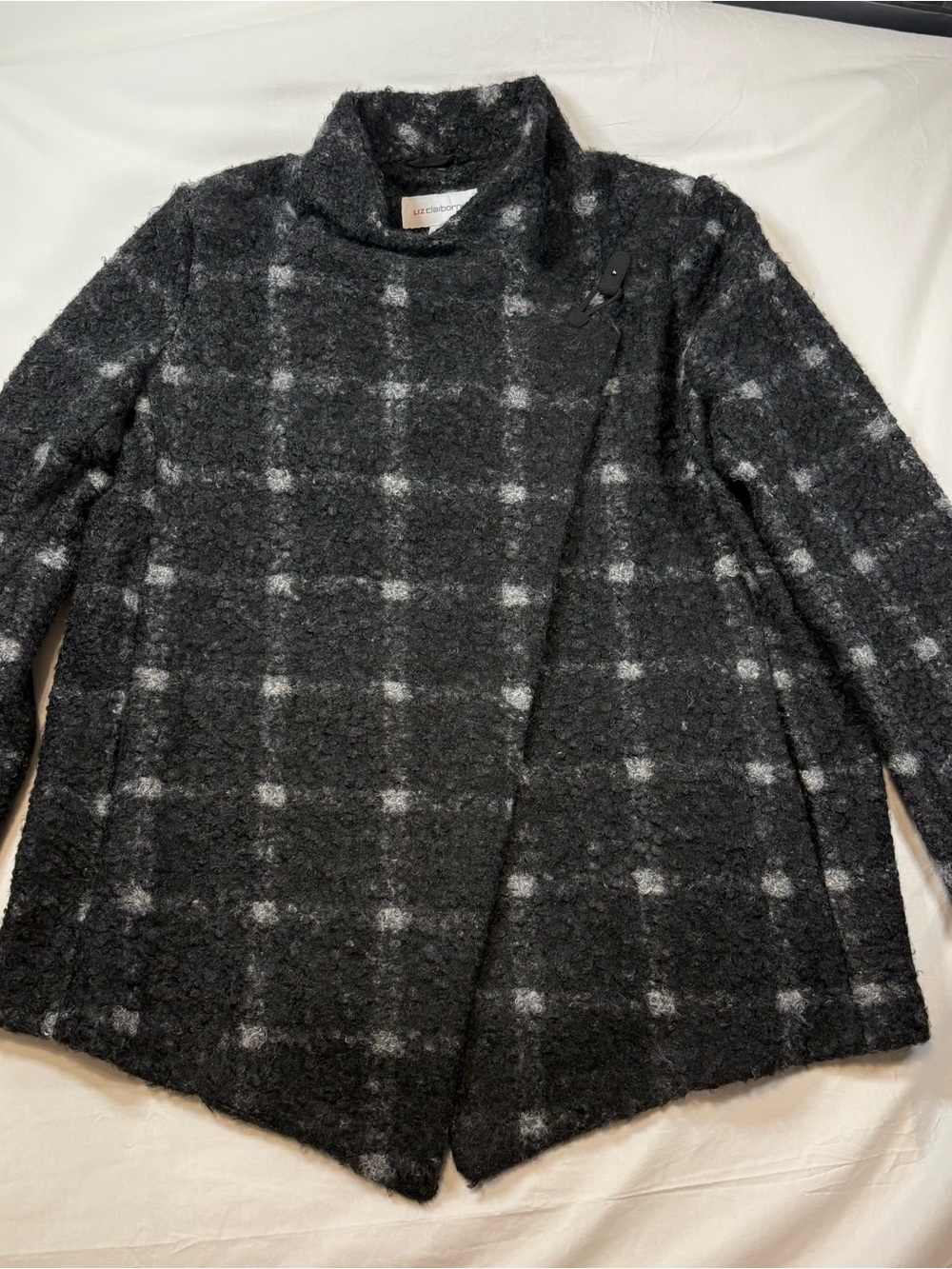 Liz Claiborne Charcoal and Light Gray Plaid Wool-Blend Cape